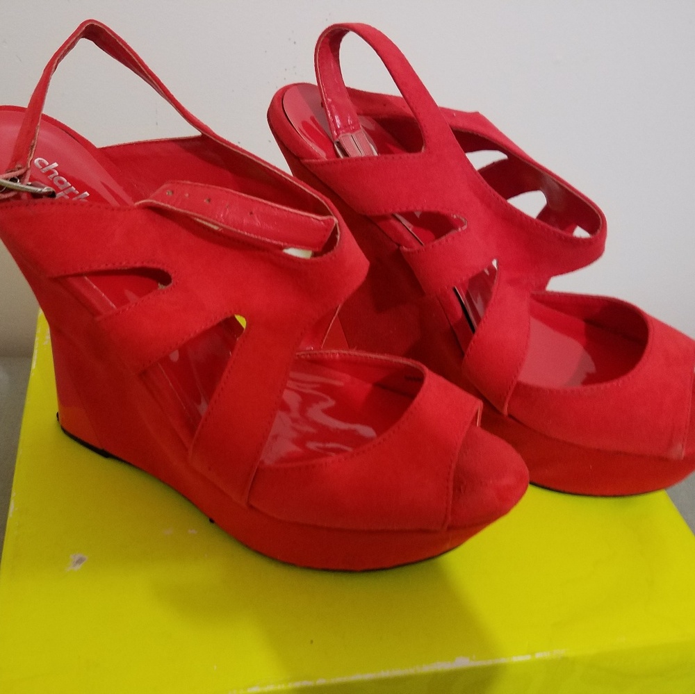 Red wedged sandals